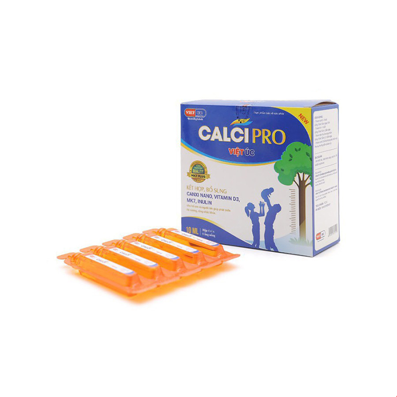 Calci Pro hộp 20 ống - Bổ sung canxi và bổ dưỡng cho người bị loãng xương, trẻ suy dinh dưỡng còi xương.
