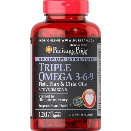Maximum Strength Triple Omega 3-6-9 Fish, Flax & Chia Oils - Thực phẩm chức năng hỗ trợ tim mạch
