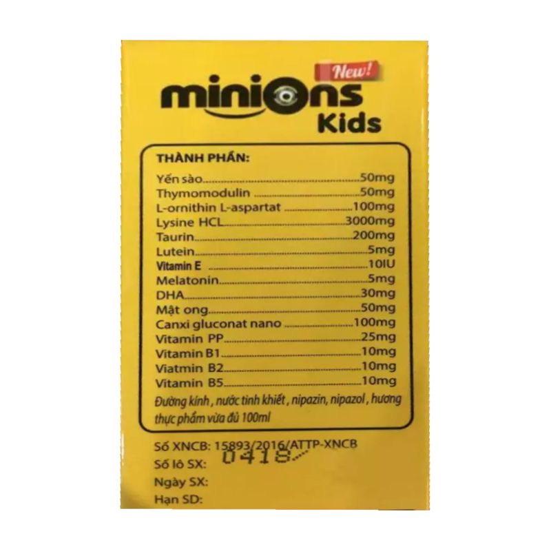 Minions Kid Hộp 20 Ống - Thành Phần