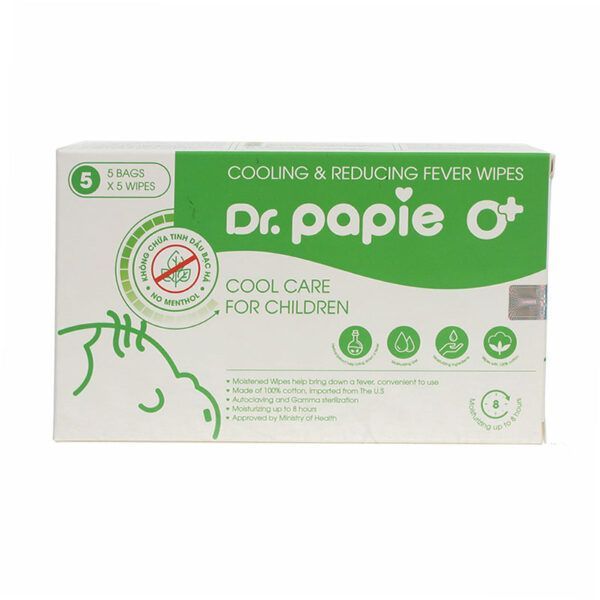 Khăn Lau Hạ Sốt Dr.Papie Hộp 5 Túi + 5 Khăn